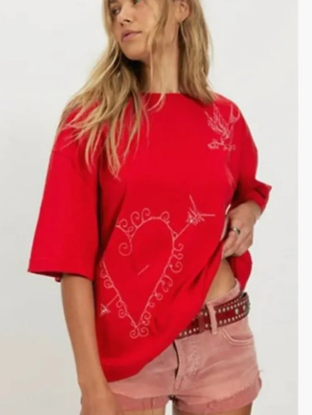 Free People Ragabond More Amore Embroidered Tee NEW Size Small - Picture 1 of 3